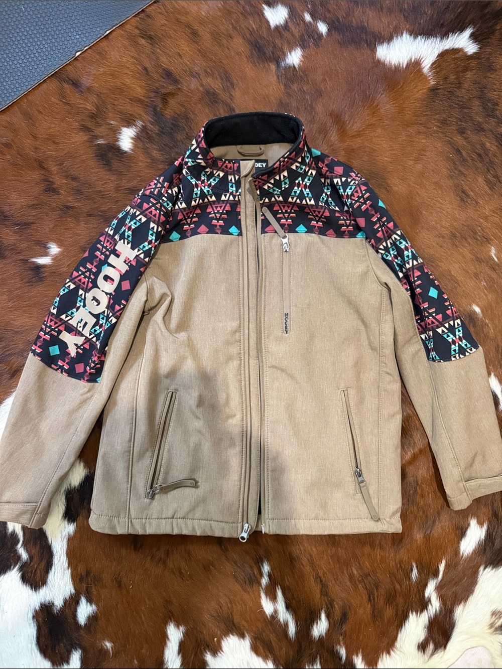 Hooey Boys' Tan Aztec Soft Shell Rain Jacket
